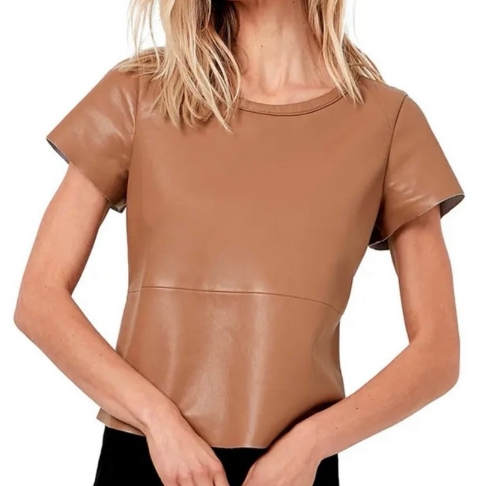 New Guard Leather Blend T-shirt AS by DF Leather Top in Silver Metallic